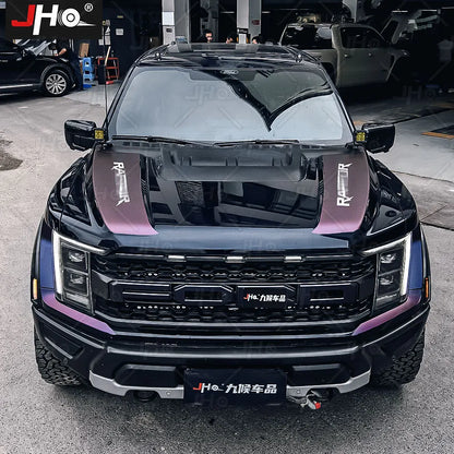 JHO Carbon Grain Front Bonnet & Side Hood Stripe for Ford F-150 Raptor | Engine Vinyl