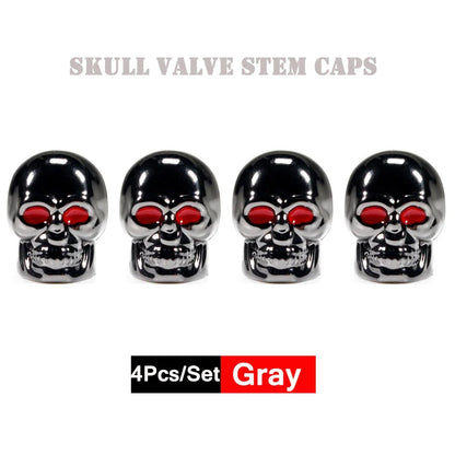 DSYCAR 4Pcs Skull Tire Valve Caps | Universal Dustproof Stem Caps