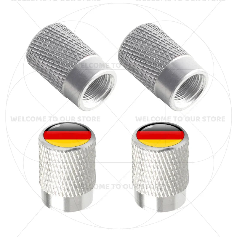 4Pcs Aluminum Tire Valve Caps with Germany France Italy Flag Emblems