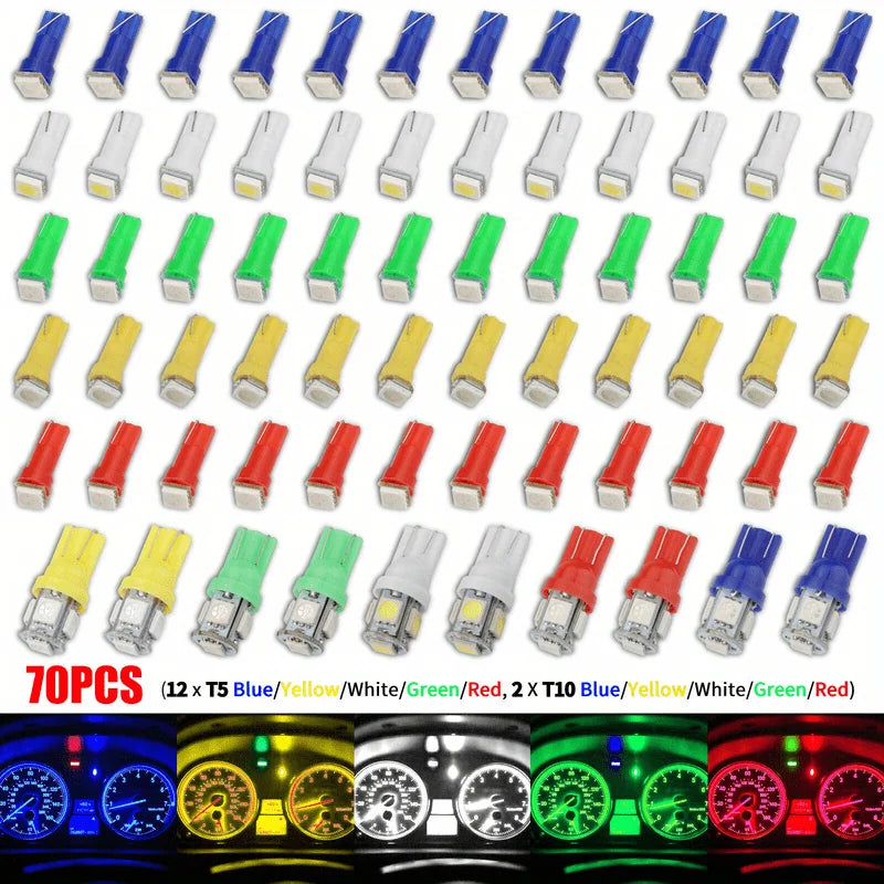70pcs T5 T10 5050-SMD LED Speedometer Instrument Gauge Cluster Dash Light Bulbs
