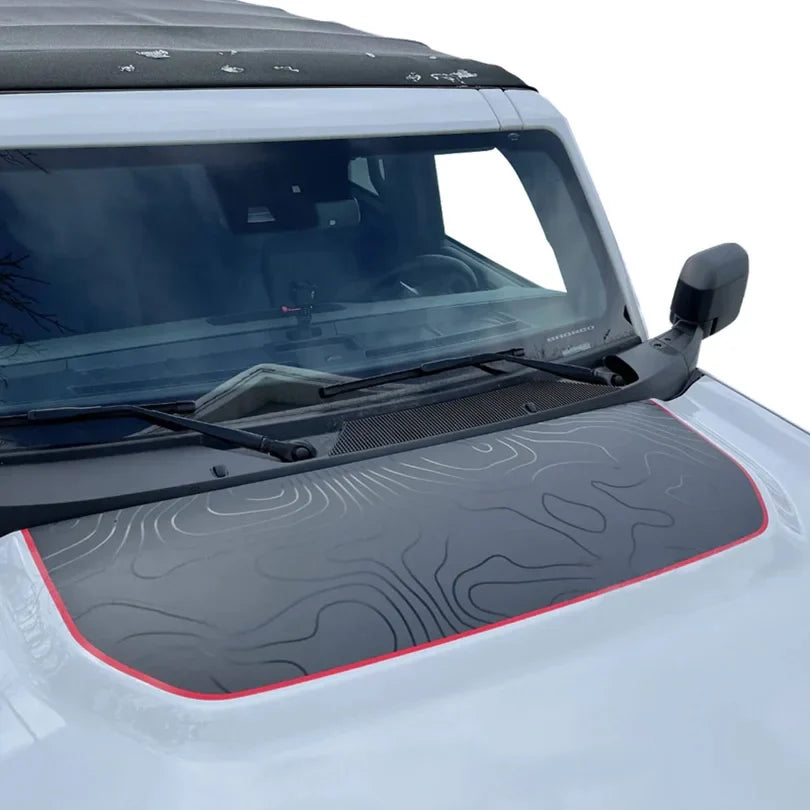 Retro Matte Topo Map & Compass Hood Decal | Off-Road Mountain Blackout Vinyl Wrap Sticker