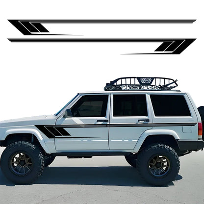 Jeep Cherokee XJ Retro Hockey Stick Racing Side Stripe Decal – Body Door & Side Skirt Vinyl (2 Pcs) | 8 Finishes