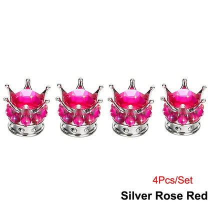 Rhinestone Chrome Crown Tire Valve Stem Caps for Cars, Bikes & Motorcycles