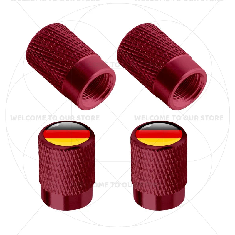 4Pcs Aluminum Tire Valve Caps with Germany France Italy Flag Emblems
