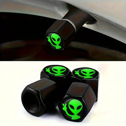 4pcs Alien Car Wheel Tire Valve Cap Stem Air Cover | Metal Tire Valve Caps for Car Truck Motorbike