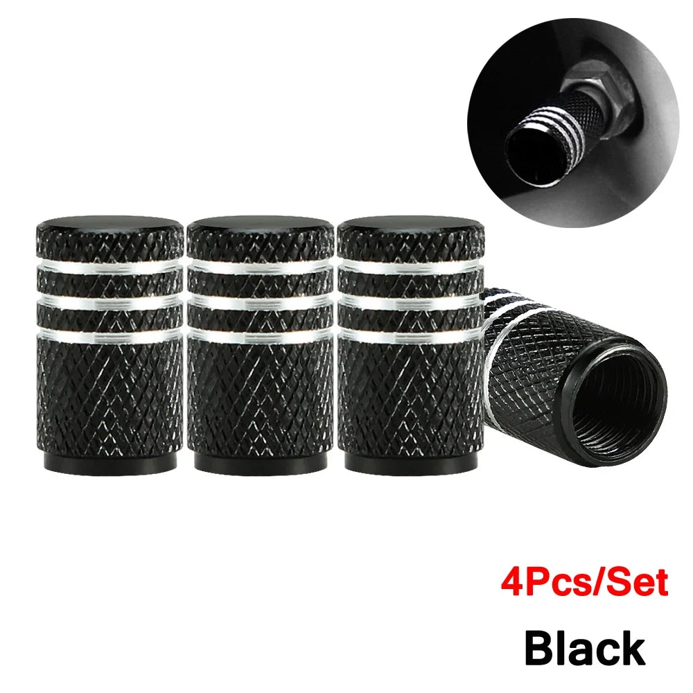 DSYCAR 4Pcs Silver Aluminum Knurling Tire Valve Stem Caps | US Schrader Compatible