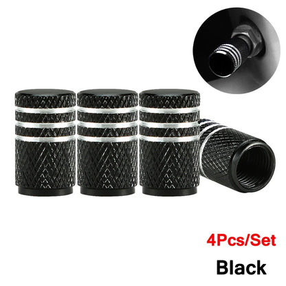 DSYCAR 4Pcs Silver Aluminum Knurling Tire Valve Stem Caps | US Schrader Compatible