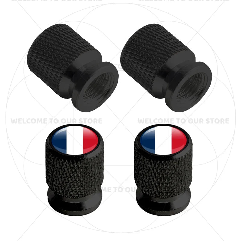 4Pcs Aluminum Tire Valve Caps with Germany France Italy Flag Emblems