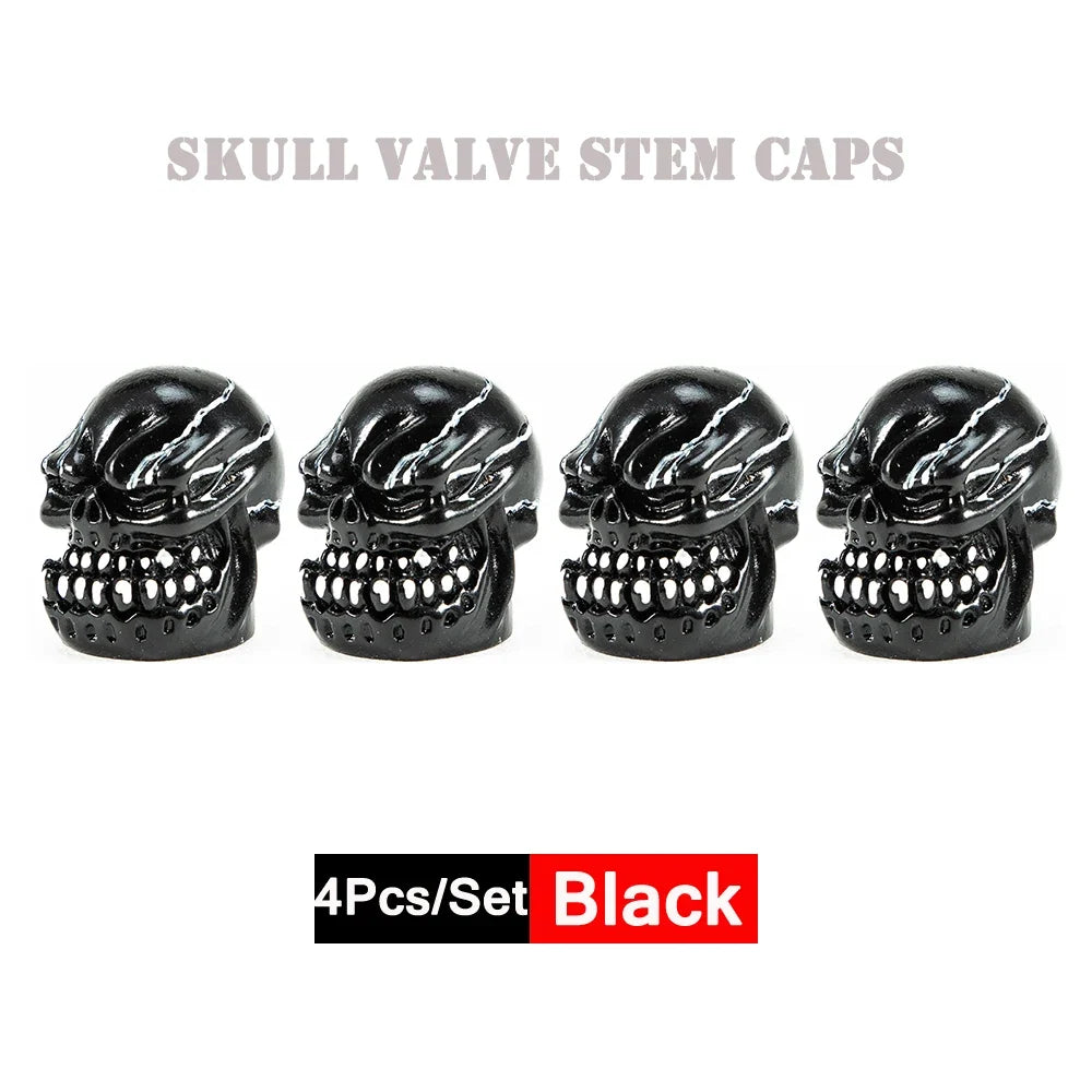 DSYCAR 4Pcs Skull Tire Valve Caps | Universal Dustproof Stem Caps