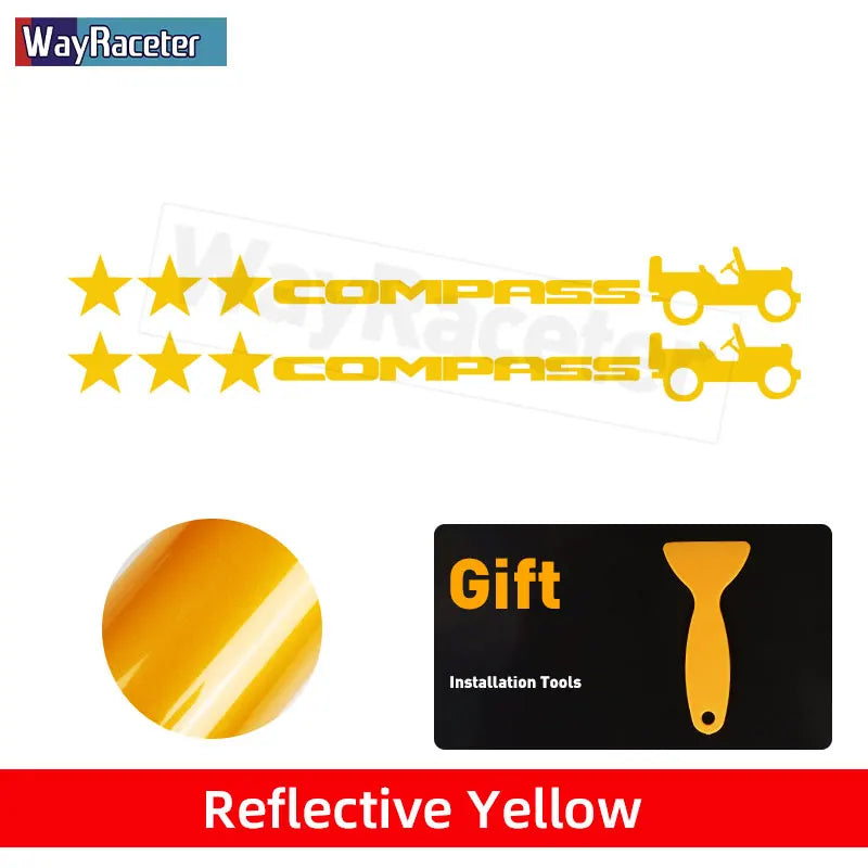 Jeep Compass Willy Edition Star Decal Kit – Reflective Vinyl | Hood, Trunk & Door Pillar (2 Pcs)