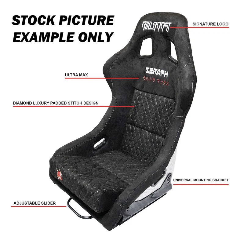 BULL BOOST Red Ultra-Max Seraph Racing Bucket Seats with Slider Rails – Pair