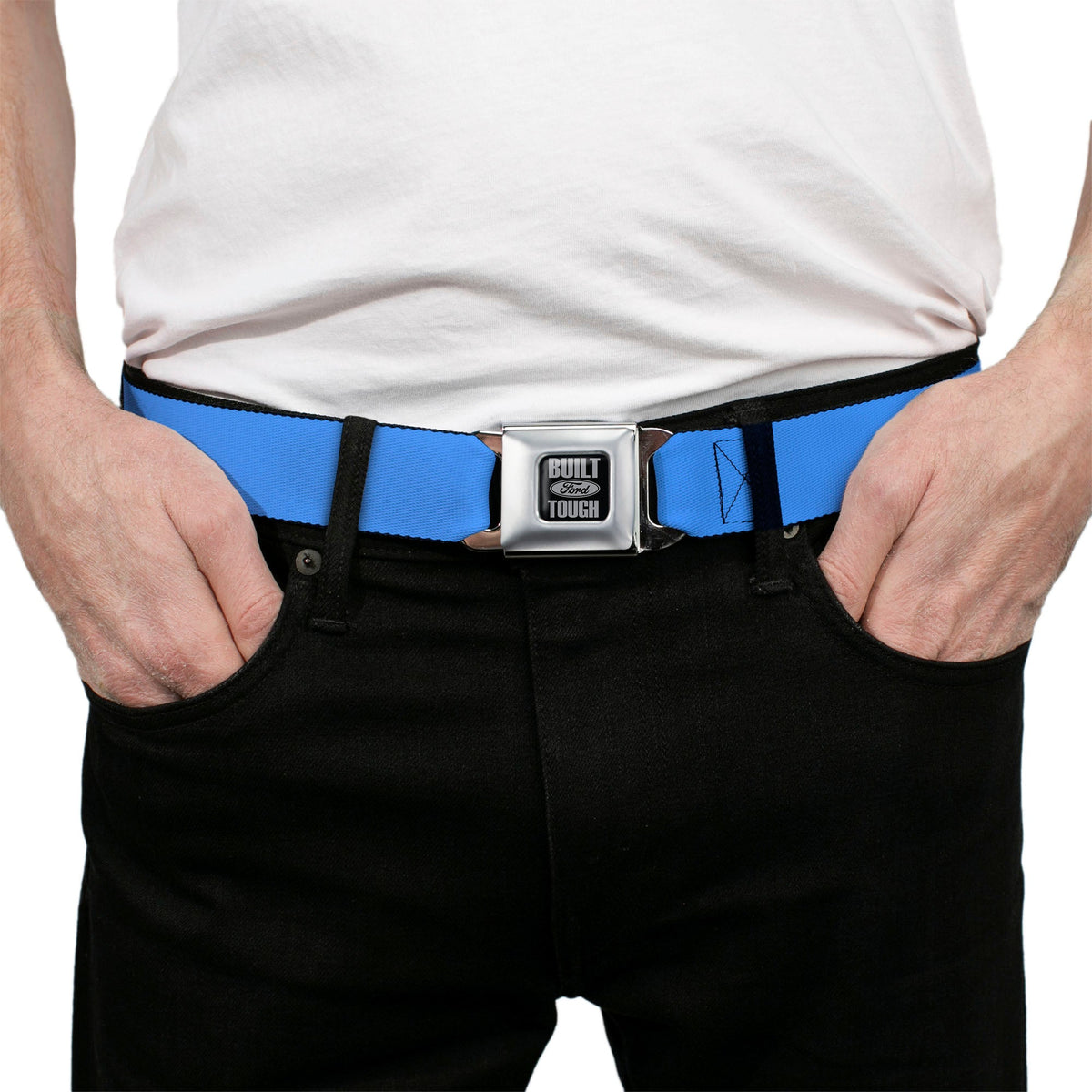 Built Ford Tough Seatbelt Belt - Baby Blue Webbing
