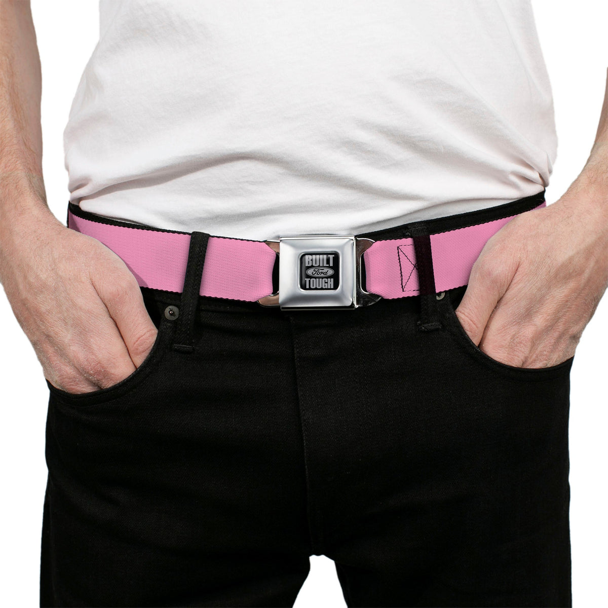 Built Ford Tough Seatbelt Belt - Baby Pink Webbing