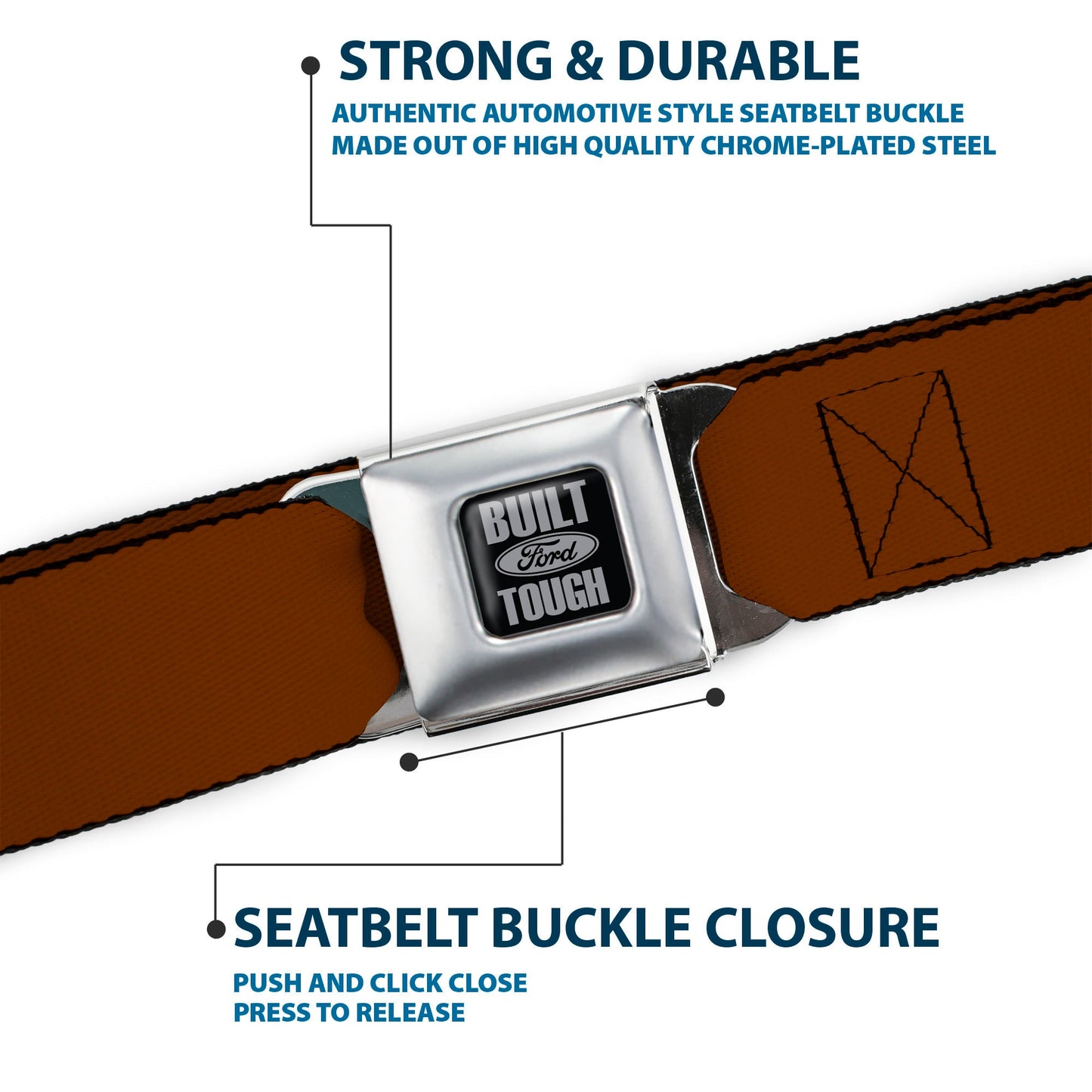 Built Ford Tough Seatbelt Belt - Brown Webbing