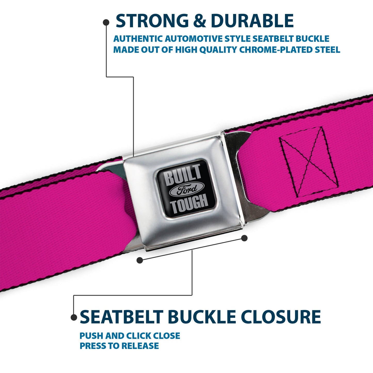Built Ford Tough Seatbelt Belt - Fuchsia Webbing
