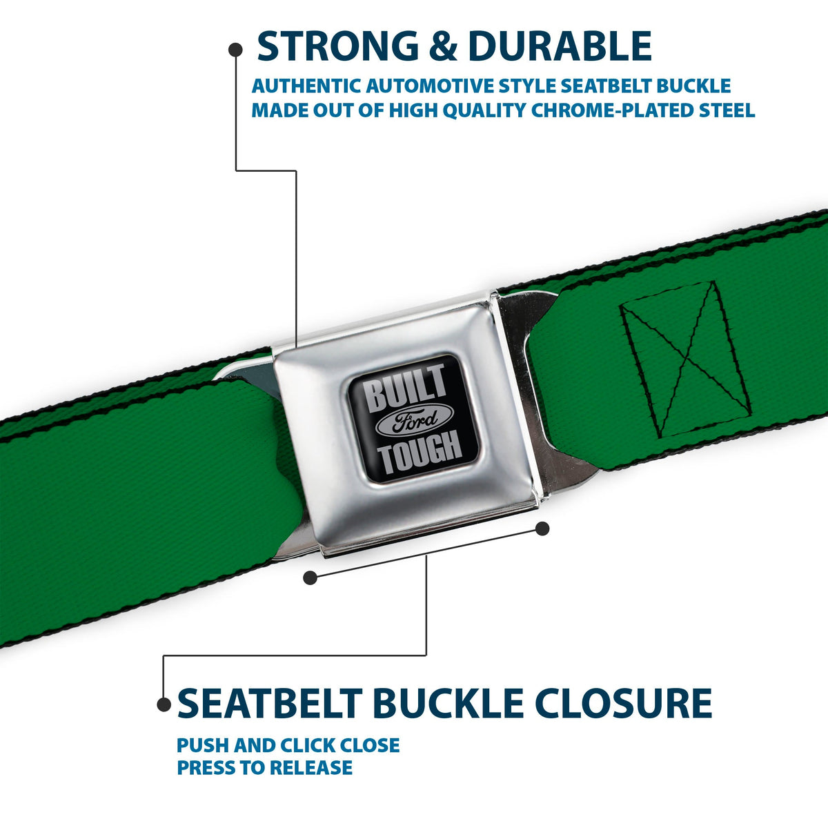 Built Ford Tough Seatbelt Belt - Green Webbing