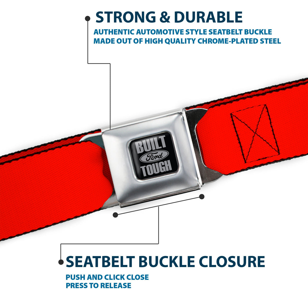 Built Ford Tough Seatbelt Belt - Red Webbing