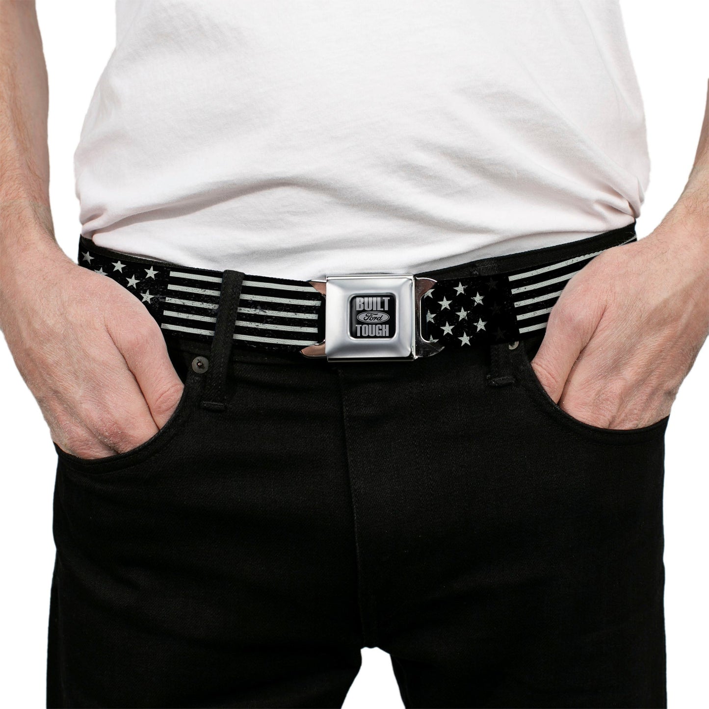 Built Ford Tough Seatbelt Belt - Americana Stars & Stripes2 Weathered Black/Gray