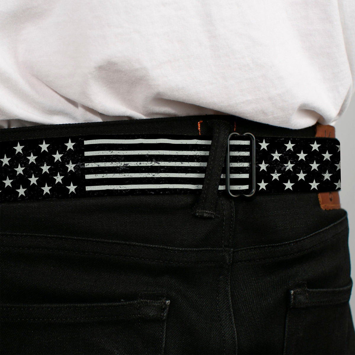 Built Ford Tough Seatbelt Belt - Americana Stars & Stripes2 Weathered Black/Gray