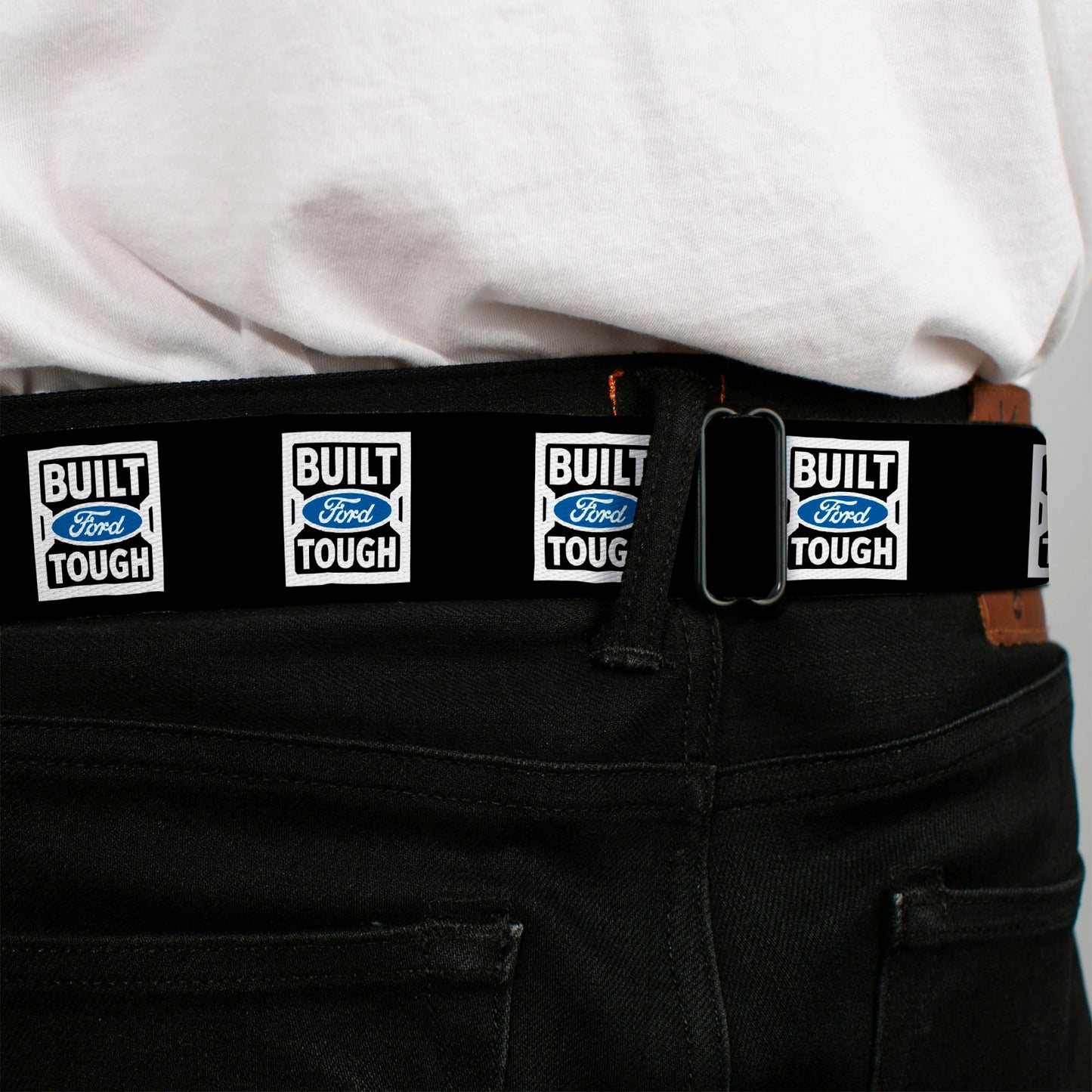 BUILT FORD TOUGH Logo2 Full Color Black White Blue Seatbelt Belt - BUILT FORD TOUGH Logo2 Black/White/Blue Webbing
