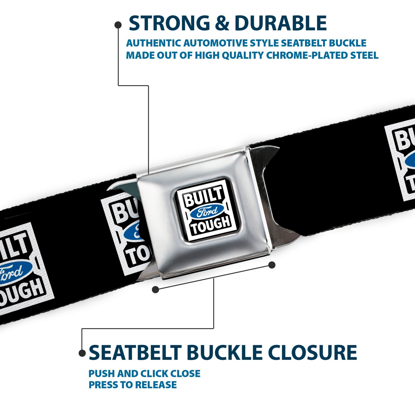 BUILT FORD TOUGH Logo2 Full Color Black White Blue Seatbelt Belt - BUILT FORD TOUGH Logo2 Black/White/Blue Webbing