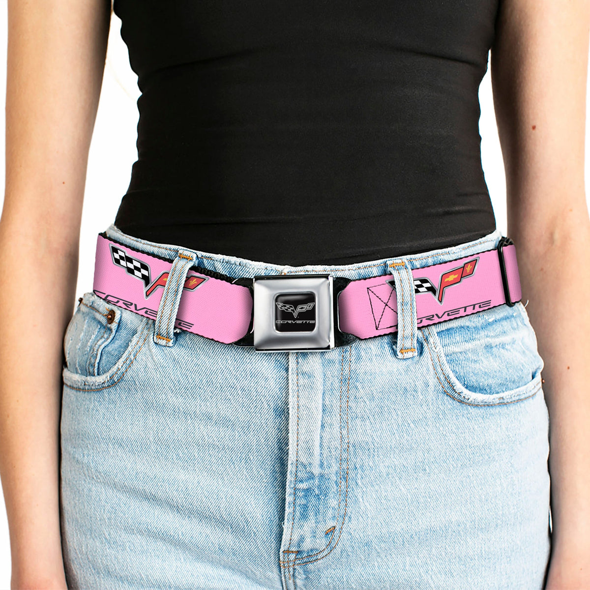 C6 Seatbelt Belt - C6 Logo REPEAT Pink/Black Webbing