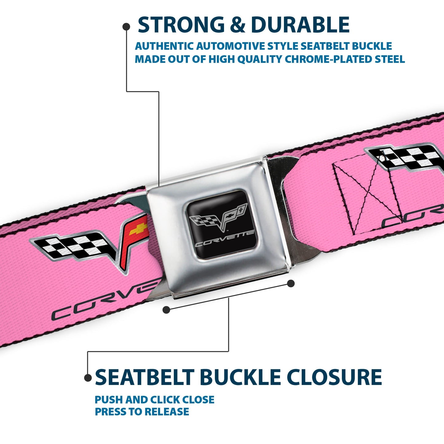 C6 Seatbelt Belt - C6 Logo REPEAT Pink/Black Webbing