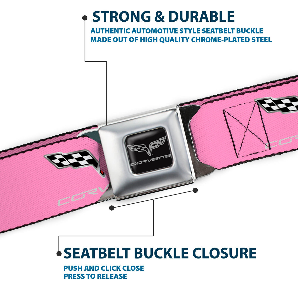 C6 Seatbelt Belt - C6 Logo Pink/Silver Webbing