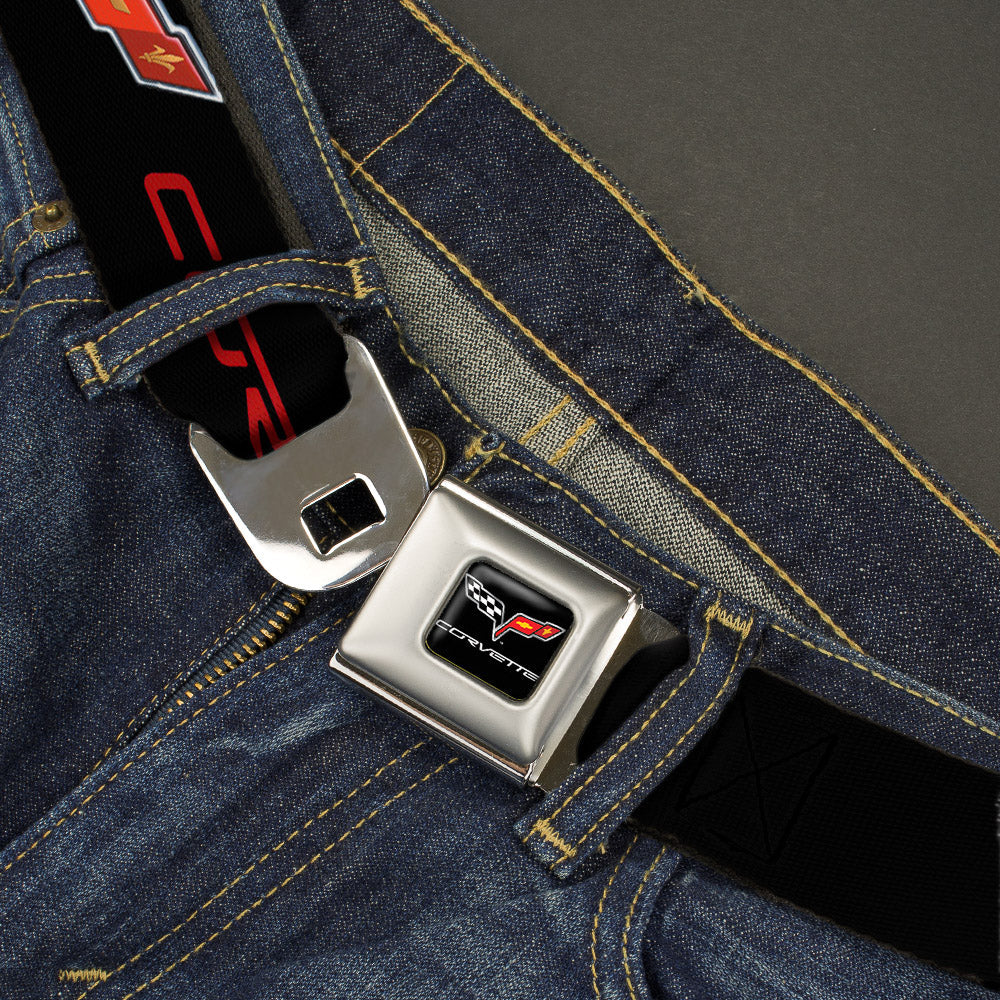 C6 Full Color Seatbelt Belt - C6 Logo/CORVETTE Black/Red Webbing