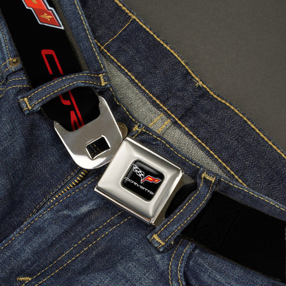 C6 Full Color Seatbelt Belt - C6 Logo/CORVETTE Black/Red Webbing