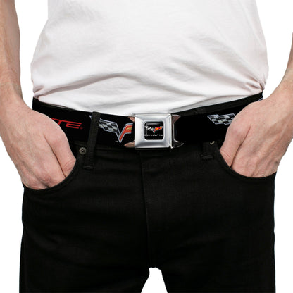 C6 Full Color Seatbelt Belt - C6 Logo/CORVETTE Black/Red Webbing