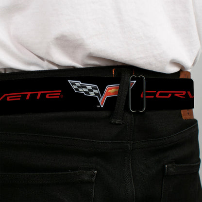 C6 Full Color Seatbelt Belt - C6 Logo/CORVETTE Black/Red Webbing