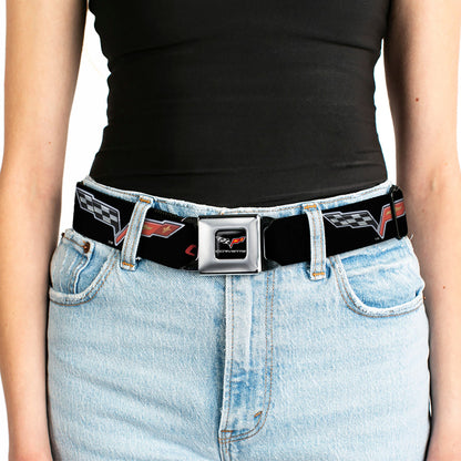 C6 Full Color Seatbelt Belt - C6 Logo/CORVETTE Black/Red Webbing