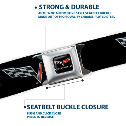 C6 Full Color Seatbelt Belt - C6 Logo/CORVETTE Black/Red Webbing