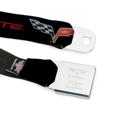 C6 Full Color Seatbelt Belt - C6 Logo/CORVETTE Black/Red Webbing