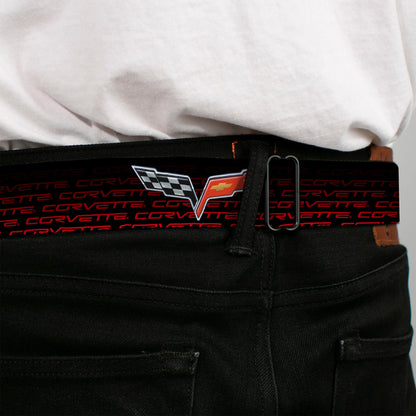C6 Full Color Seatbelt Belt - C6 Logo/CORVETTE Repeat Black/Red Ombre Webbing