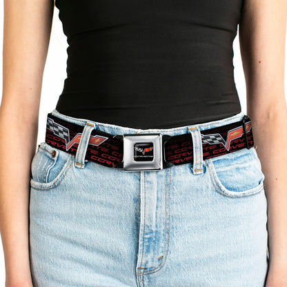C6 Full Color Seatbelt Belt - C6 Logo/CORVETTE Repeat Black/Red Ombre Webbing