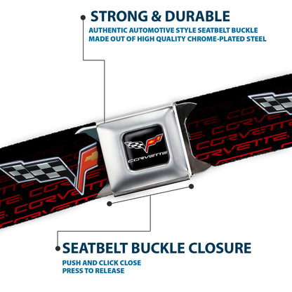 C6 Full Color Seatbelt Belt - C6 Logo/CORVETTE Repeat Black/Red Ombre Webbing