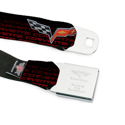 C6 Full Color Seatbelt Belt - C6 Logo/CORVETTE Repeat Black/Red Ombre Webbing