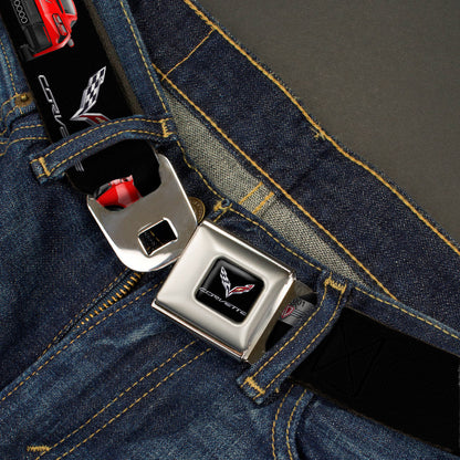 C7 Full Color Black Seatbelt Belt - C7 Logo/Red C7 Side/Front/Rear Views Black Webbing