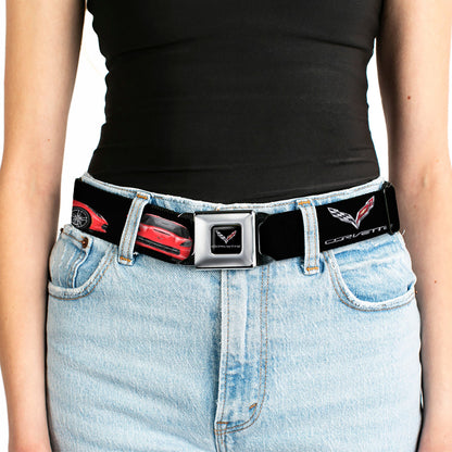 C7 Full Color Black Seatbelt Belt - C7 Logo/Red C7 Side/Front/Rear Views Black Webbing
