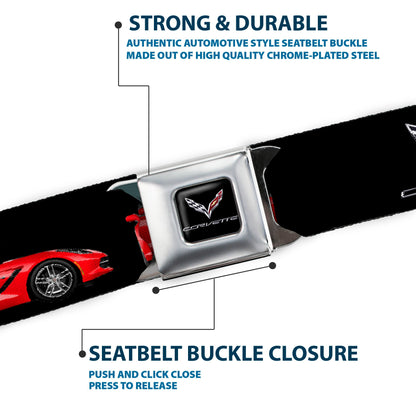C7 Full Color Black Seatbelt Belt - C7 Logo/Red C7 Side/Front/Rear Views Black Webbing