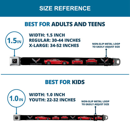 C7 Full Color Black Seatbelt Belt - C7 Logo/Red C7 Side/Front/Rear Views Black Webbing