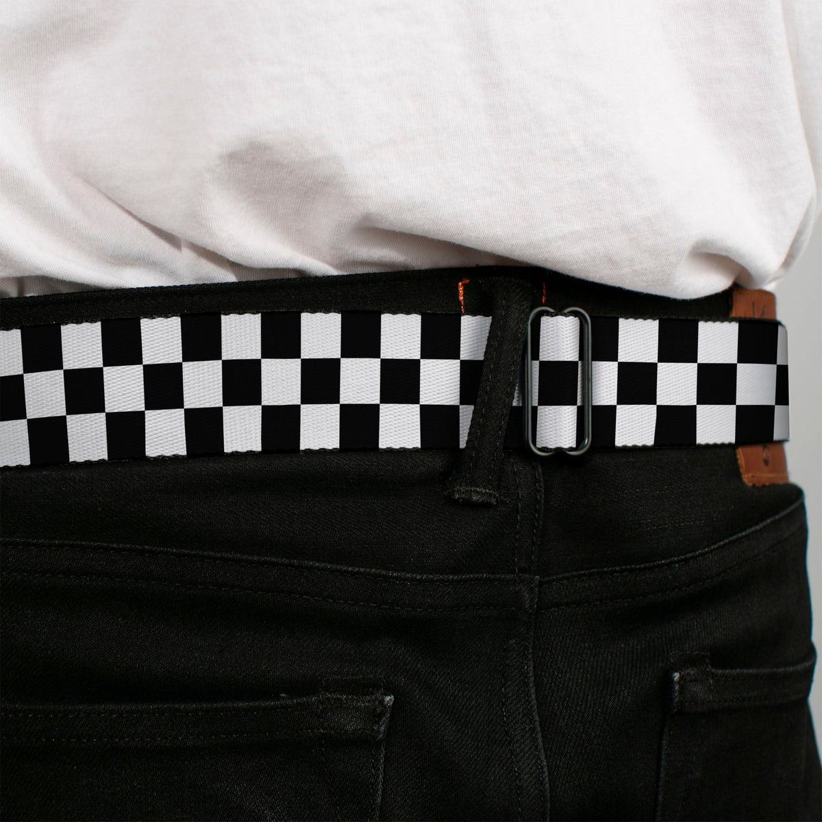 CHARGER Text Seatbelt Belt - Checker Black/White Webbing
