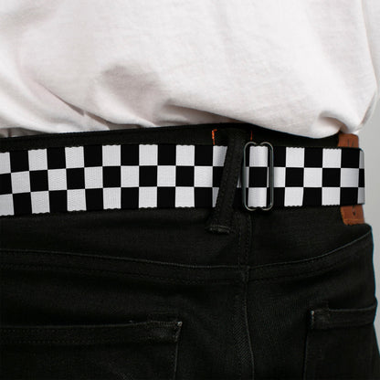 CHARGER Text Seatbelt Belt - Checker Black/White Webbing