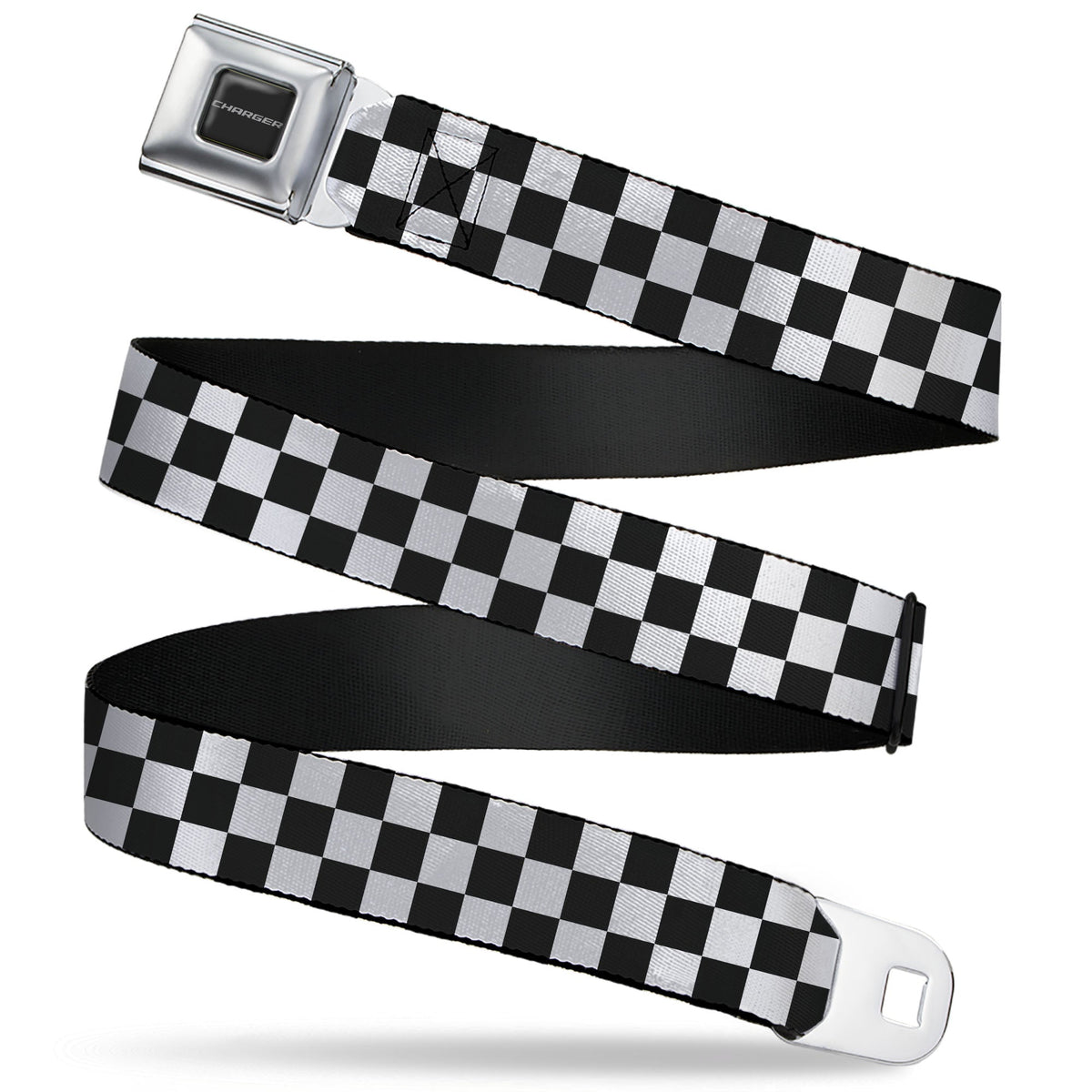 CHARGER Text Seatbelt Belt - Checker Black/White Webbing