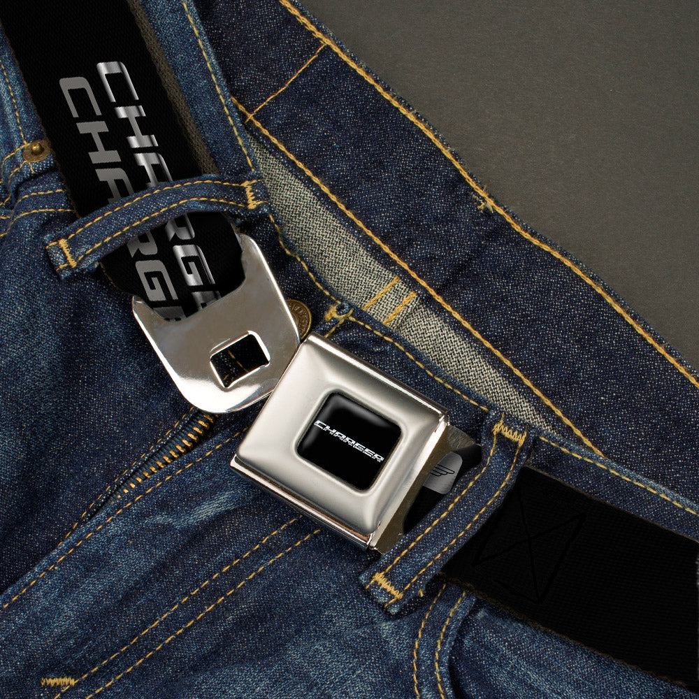 CHARGER Text Seatbelt Belt - CHARGER Double Repeat Black/Gray Webbing