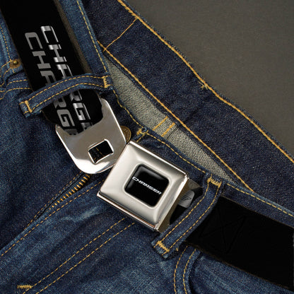 CHARGER Text Seatbelt Belt - CHARGER Double Repeat Black/Gray Webbing