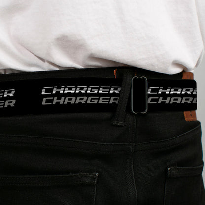 CHARGER Text Seatbelt Belt - CHARGER Double Repeat Black/Gray Webbing
