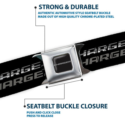 CHARGER Text Seatbelt Belt - CHARGER Double Repeat Black/Gray Webbing